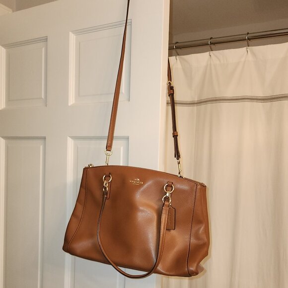 Coach Caramel Leather Tote Bag w Top Handles and Long Strap - Small Repair Req - Picture 3 of 12